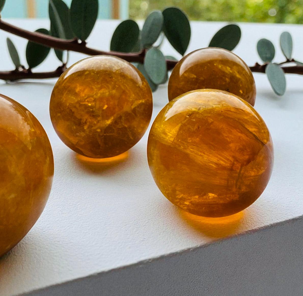 Yellow Fluorite Sphere with Mica: Crystal Healing, Confidence & Creativity
