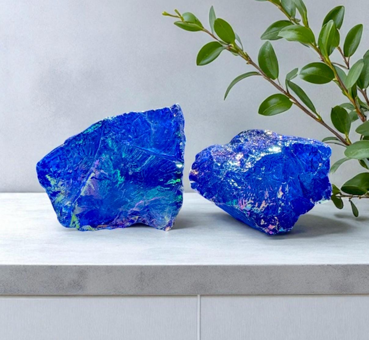 Aura Blue Quartz Crystal Chunk: Iridescent Healing Stone