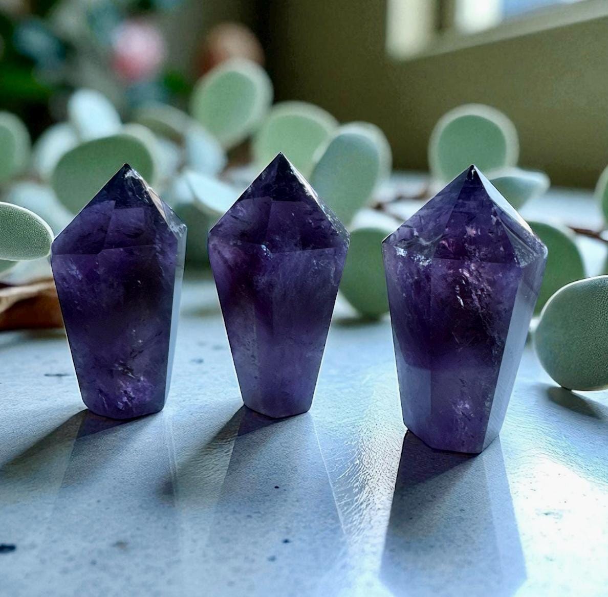 Bahia Amethyst Dragon Tooth Obelisk Tower. "3-4” Deep Purple, Spiritual Calm