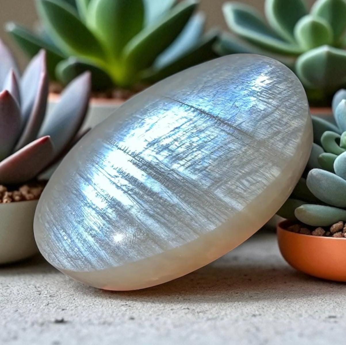 White Moonstone Palm Stone: Grade A Crystal for Emotional Balance