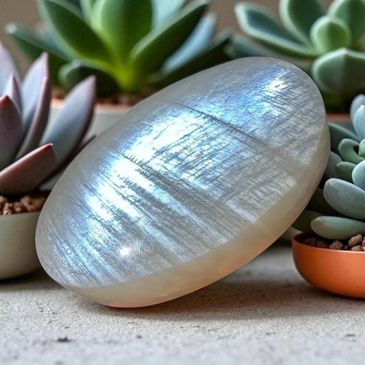 White Moonstone Palm Stone: Grade A Crystal for Emotional Balance