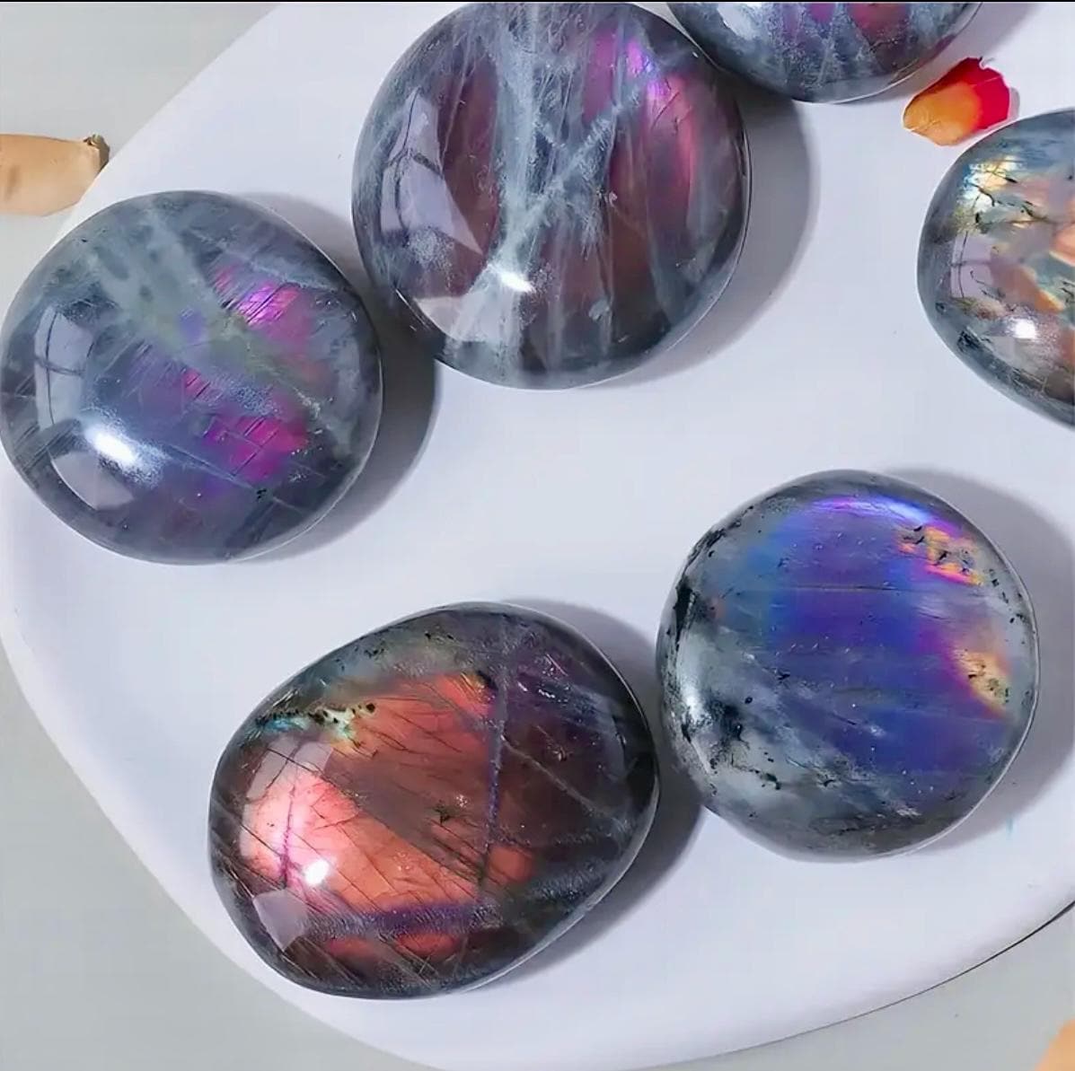 Sunset Labradorite Palm Stone: Pink - Purple - Gold and Blues. Calming Crystal for Meditation