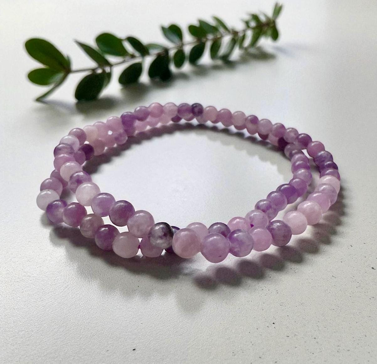 Lepidolite Crystal Bracelet: 3mm Polished Beads, Calm & Balance