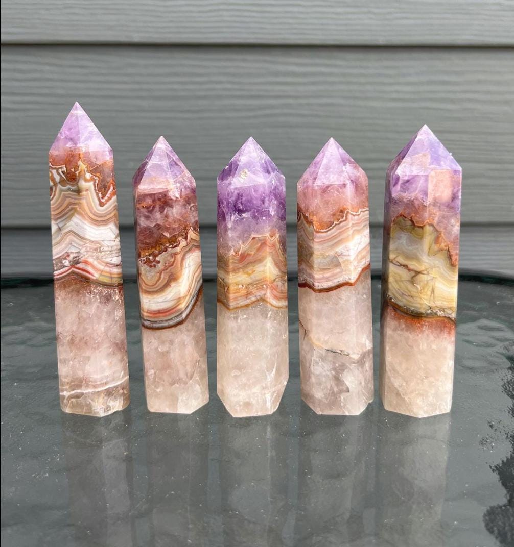 Amethyst & Lace Agate Crystal Tower: Banded Statement Piece