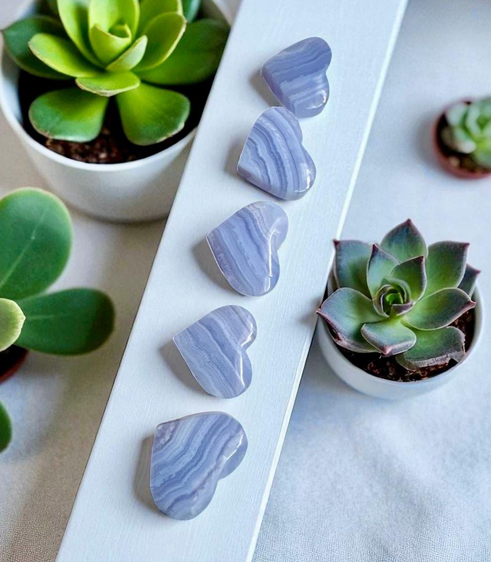 Blue Lace Agate Heart Carving – Calming Energy Stone, Luna by Louise, Crystal Shop UK