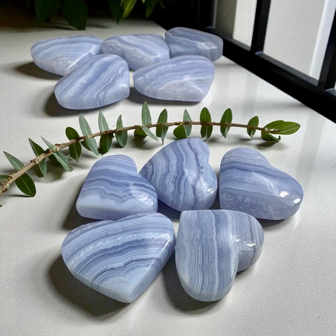 Blue Lace Agate Heart Carving – Calming Energy Stone, Luna by Louise, Crystal Shop UK