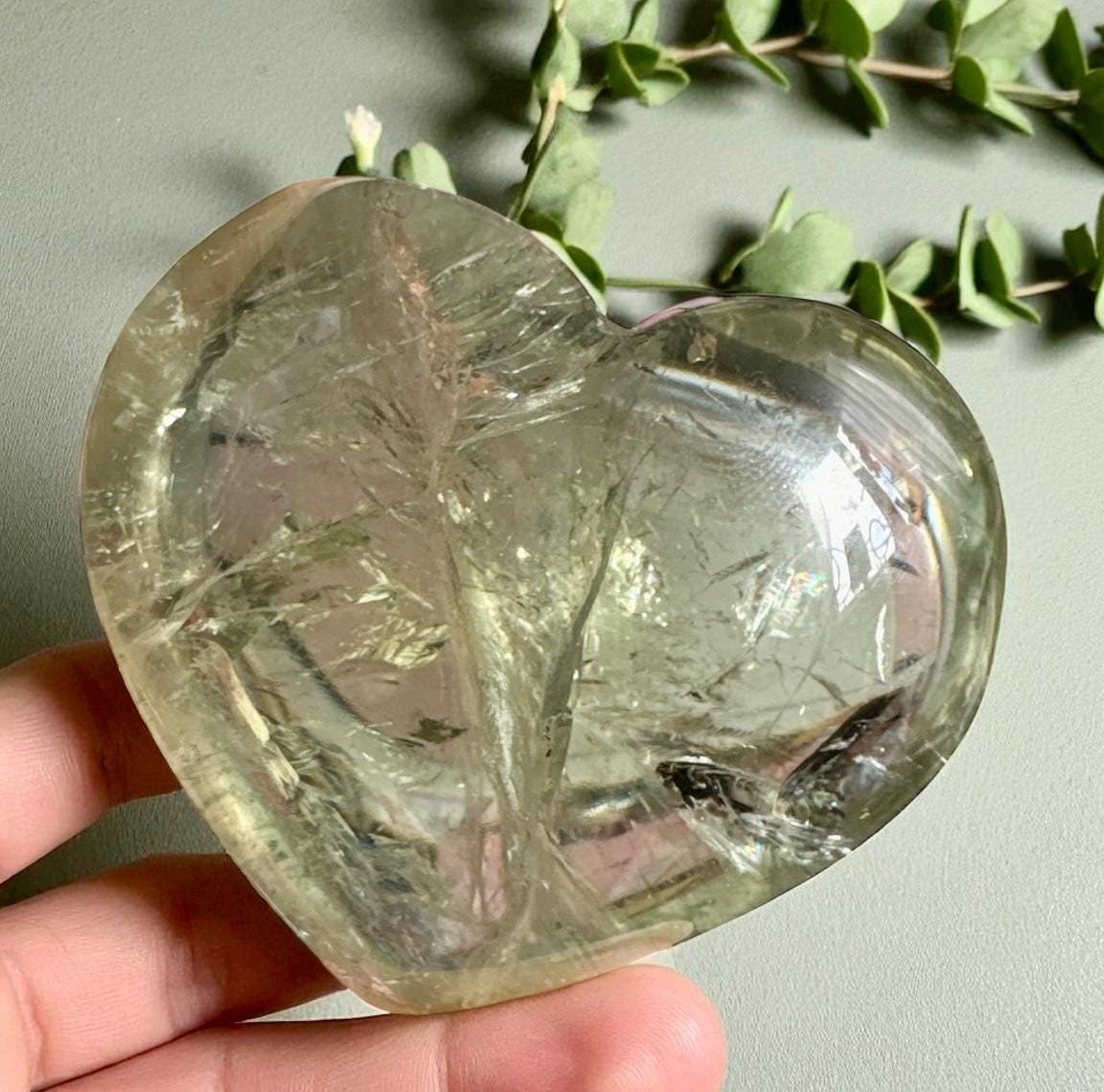 Prasiolite Green Amethyst Heart Carving: Crystal of Love & Healing