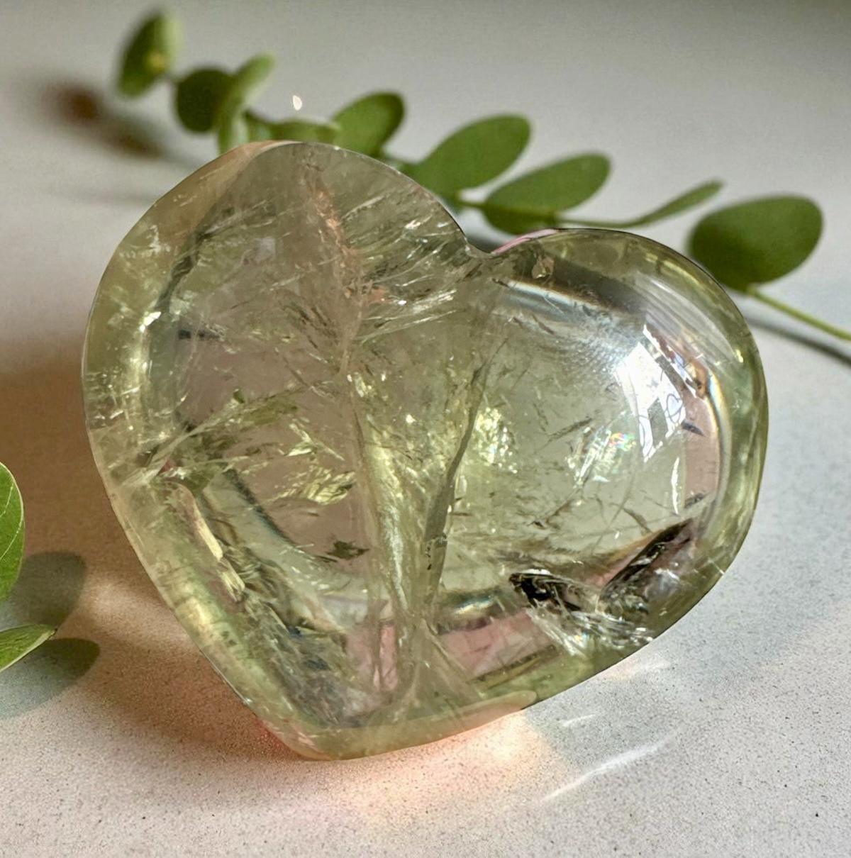 Prasiolite Green Amethyst Heart Carving: Crystal of Love & Healing