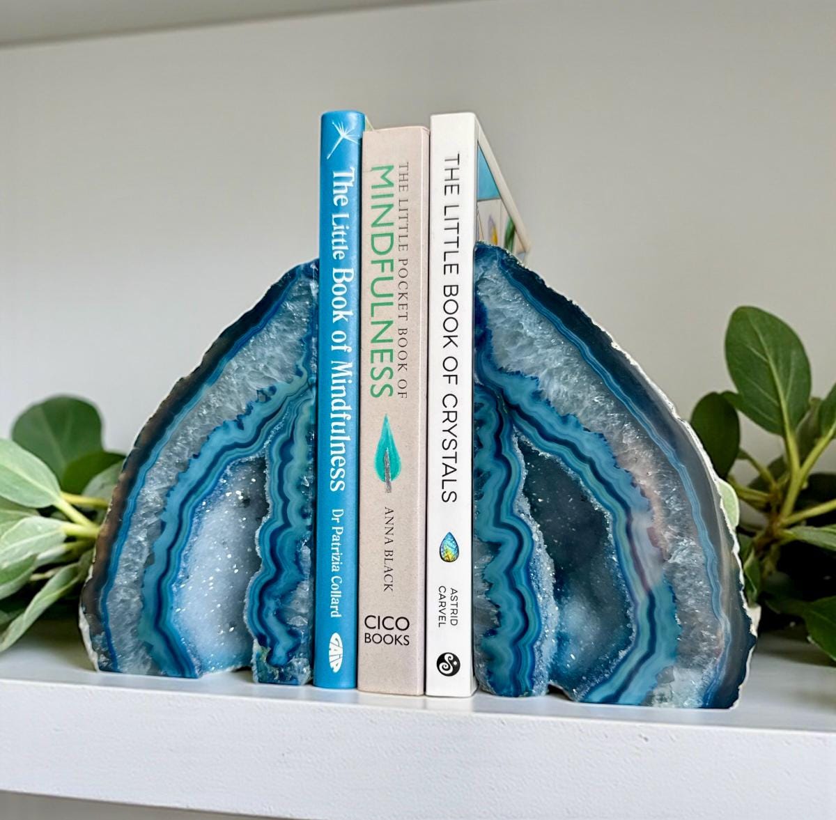 Blue Agate & Quartz Geode Bookends: Crystal Home Decor, Luna by Louise