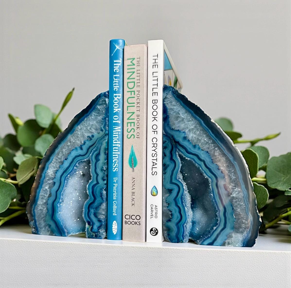 Blue Agate & Quartz Geode Bookends: Crystal Home Decor, Luna by Louise