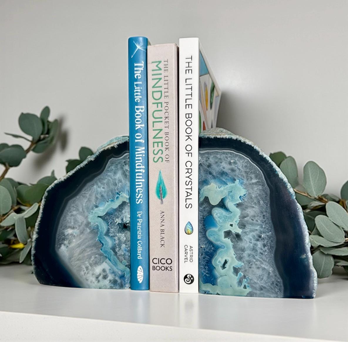 Blue Agate & Quartz Geode Bookends: Crystal Home Decor