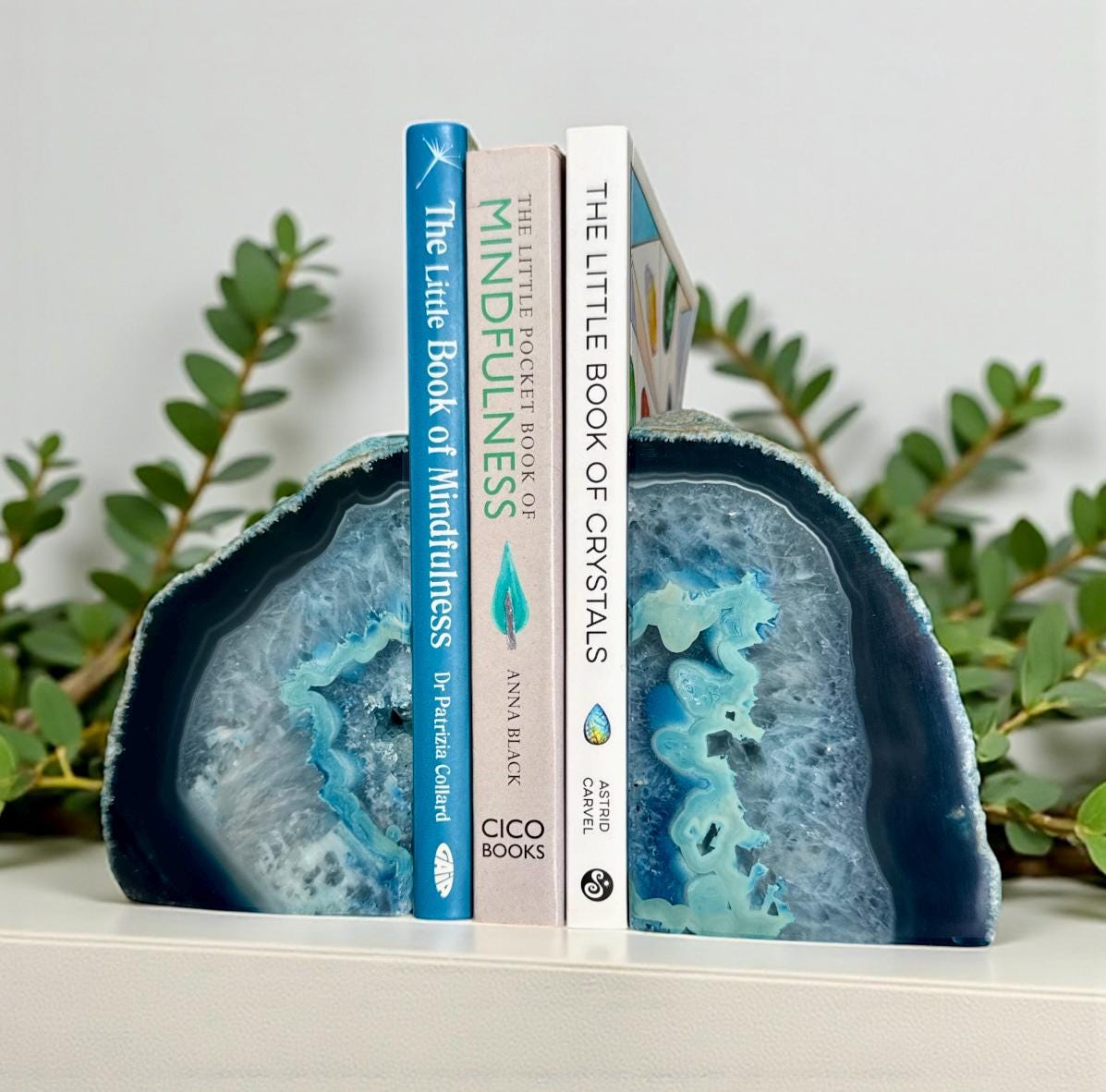 Blue Agate & Quartz Geode Bookends: Crystal Home Decor