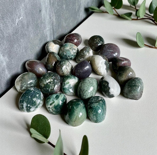 Moss Agate Spherical Tumble Stone | Nurturing Earth Energy in Every Stone