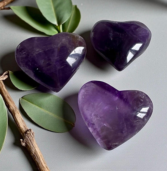 Amethyst Polished Dark Purple Crystal Heart – Natural Healing Stone for Love, Calm & Protection