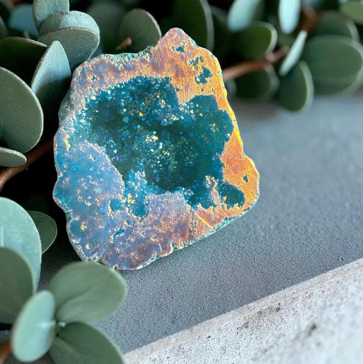 Aura Geode Crystal Keepsake - Powder Blue Green - Gift Boxed