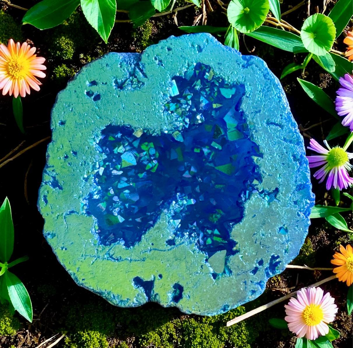 Powder Blue Aura Geode: Ethereal Crystal Keepsake - Gift Boxed