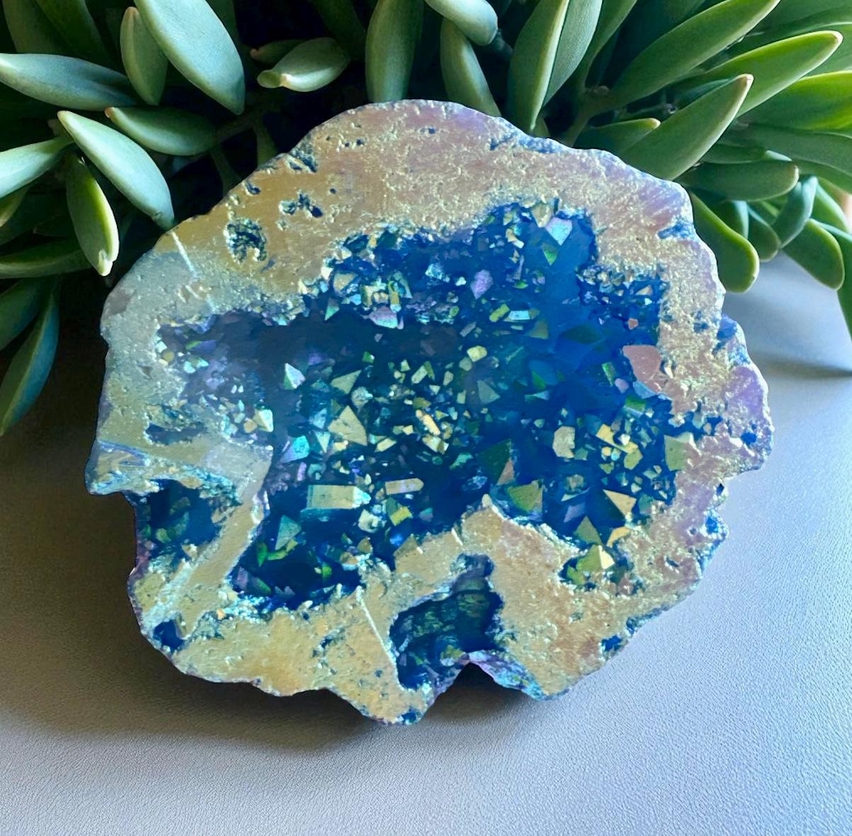 Powder Blue Aura Geode: Ethereal Crystal Keepsake - Gift Boxed