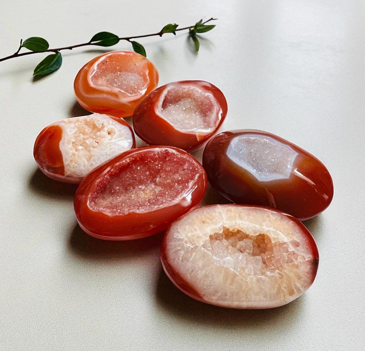 Carnelian Druzy Palm Stone: Fiery Orange Crystal for Passion & Creativity
