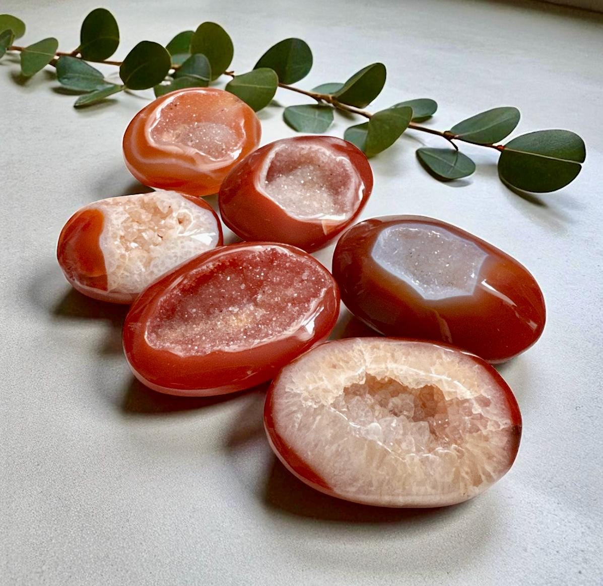 Carnelian Druzy Palm Stone: Fiery Orange Crystal for Passion & Creativity