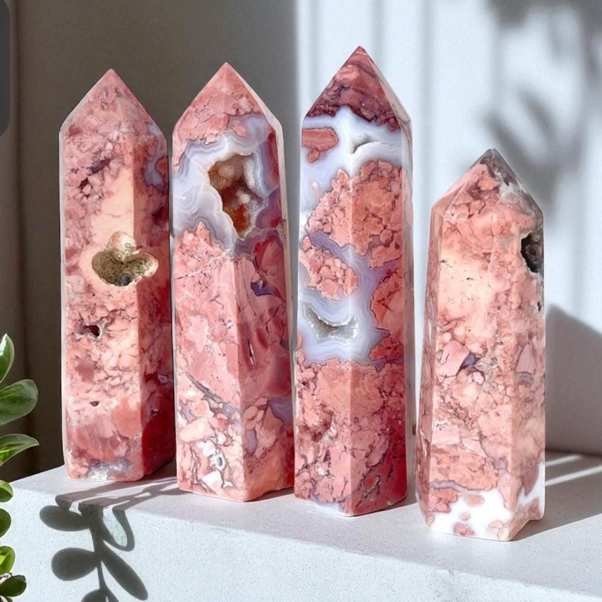 Natural Pink Agate Tower – Polished Healing Crystal Obelisk for Calm and Balance | Spiritual Decor Energy Stone