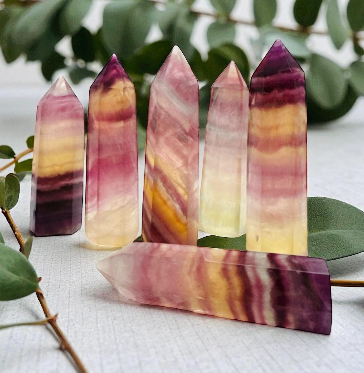 Candy Fluorite Tower – Polished Healing Crystal Obelisk for Focus, Positivity & Balance | Spiritual Home Décor