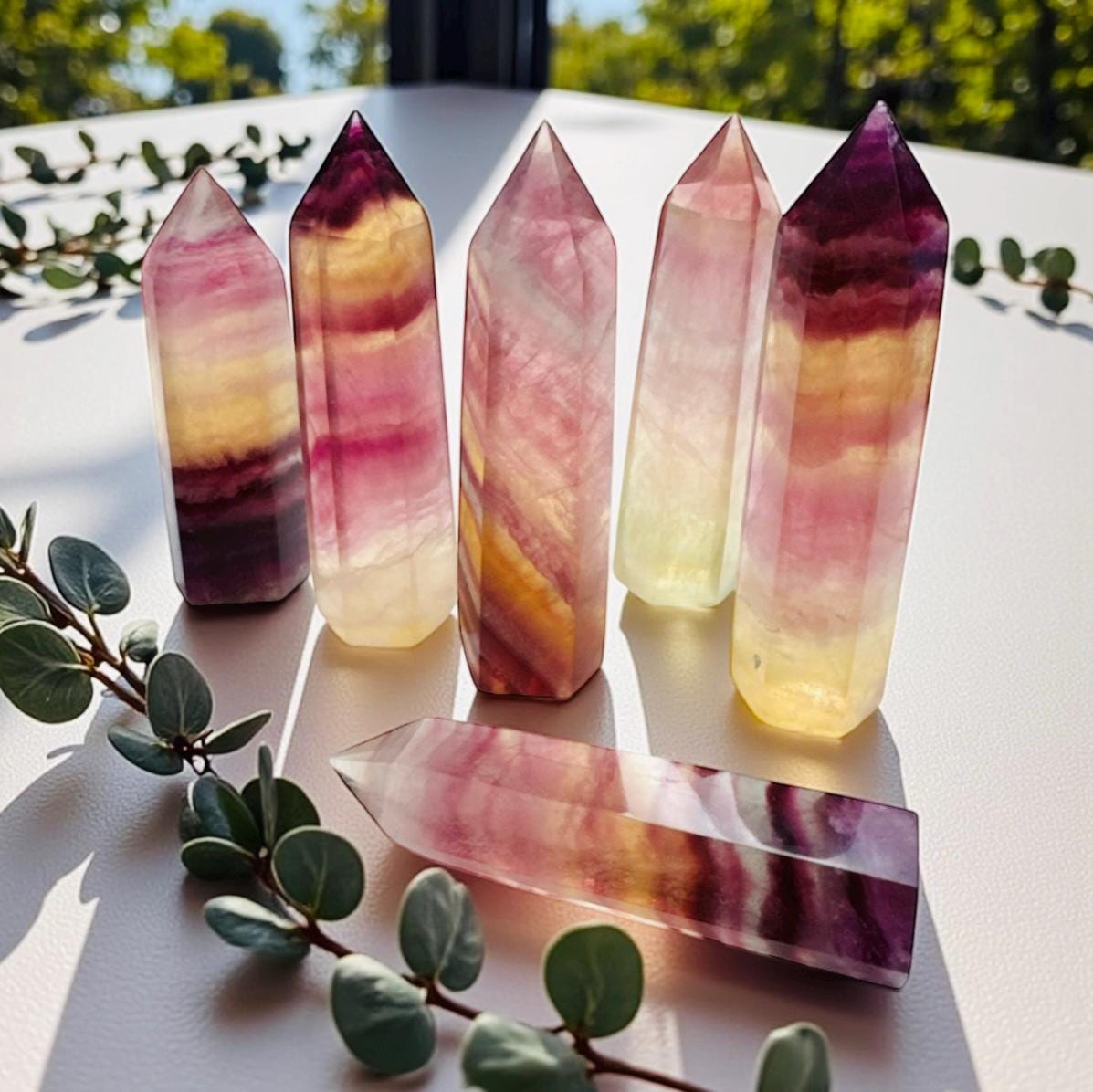 Polished Candy Fluorite Tower: Healing Crystal Obelisk, Spiritual Home Decor