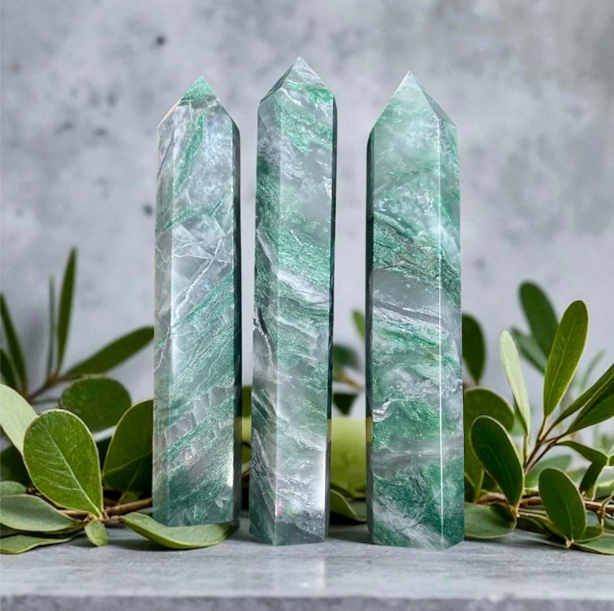 Large Moss Agate Tower – Polished Healing Crystal Obelisk for Growth, Balance and Connection to Nature. Statement Crystal Piece