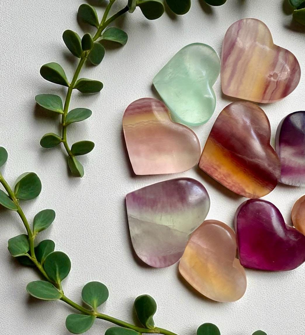 Polished Candy Fluorite Heart: Rainbow Healing Crystal Carving