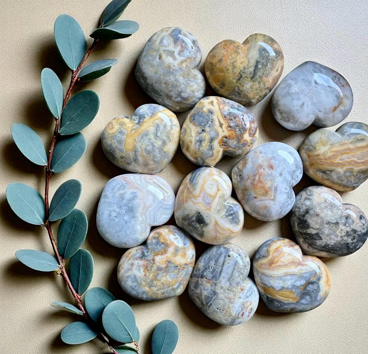 Polished Crazy Lace Agate Heart: Joy, Positivity, Healing Stone 40mm