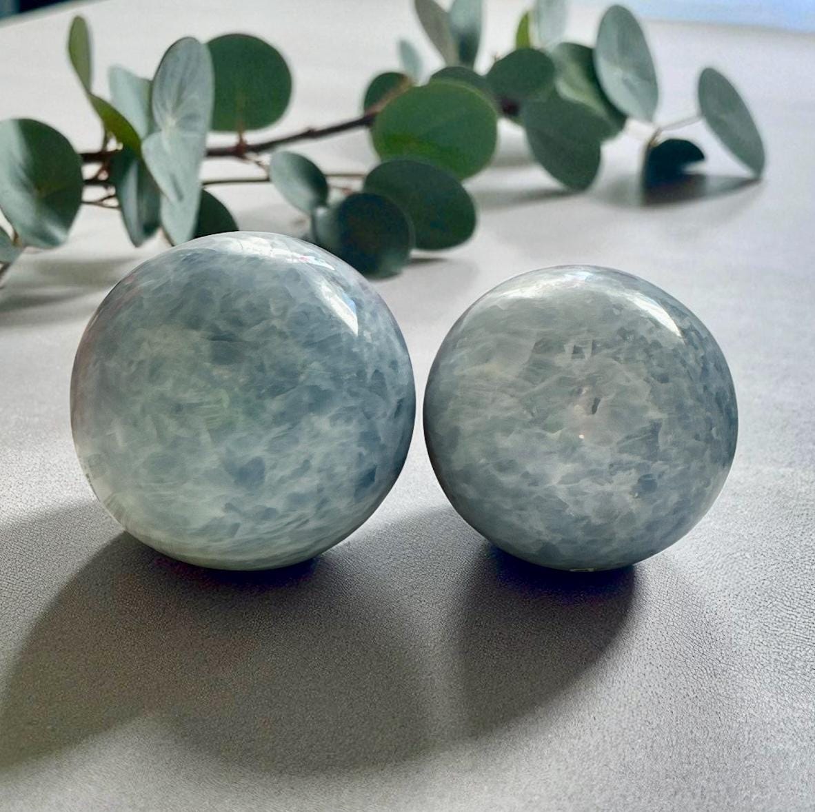 Blue Calcite Sphere – Polished Healing Crystal Ball for Calm, Peace & Communication | Soothing Crystal Energy. 70-80mm