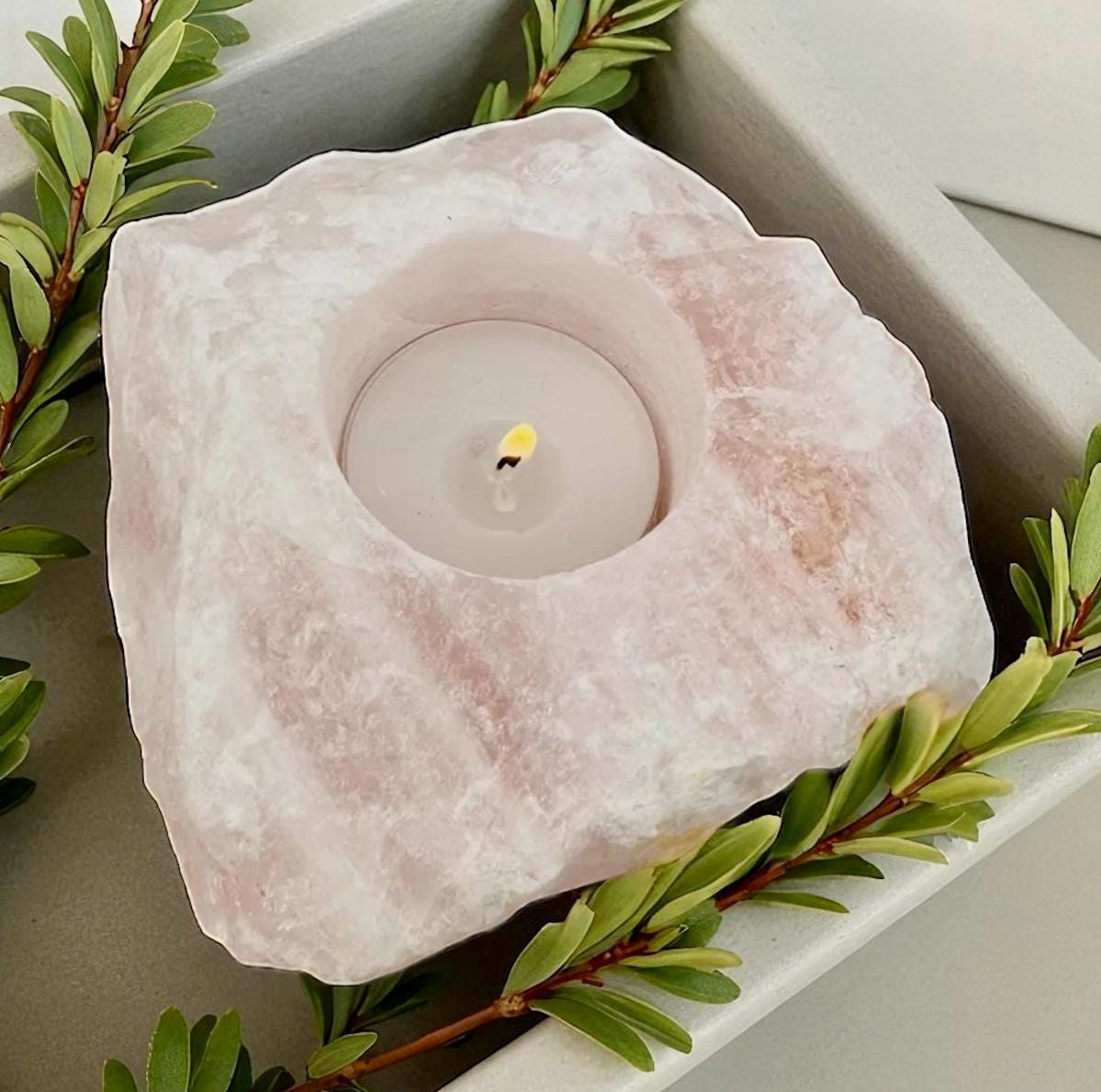 Rose Quartz Crystal Candle Holder: 'Stone of Love' Tealight Holder