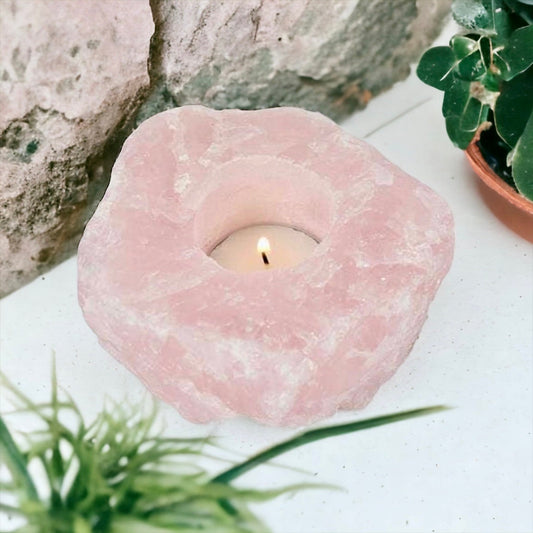 Rose Quartz Crystal Candle Holder: 'Stone of Love' Tealight Holder