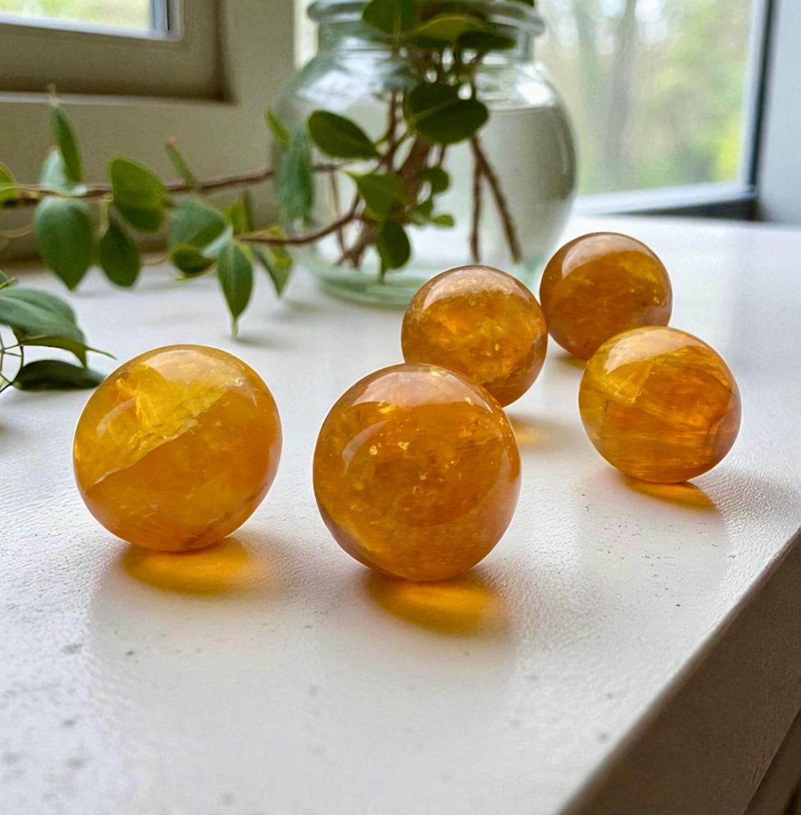 Yellow Fluorite Sphere with Mica: Crystal Healing, Confidence & Creativity
