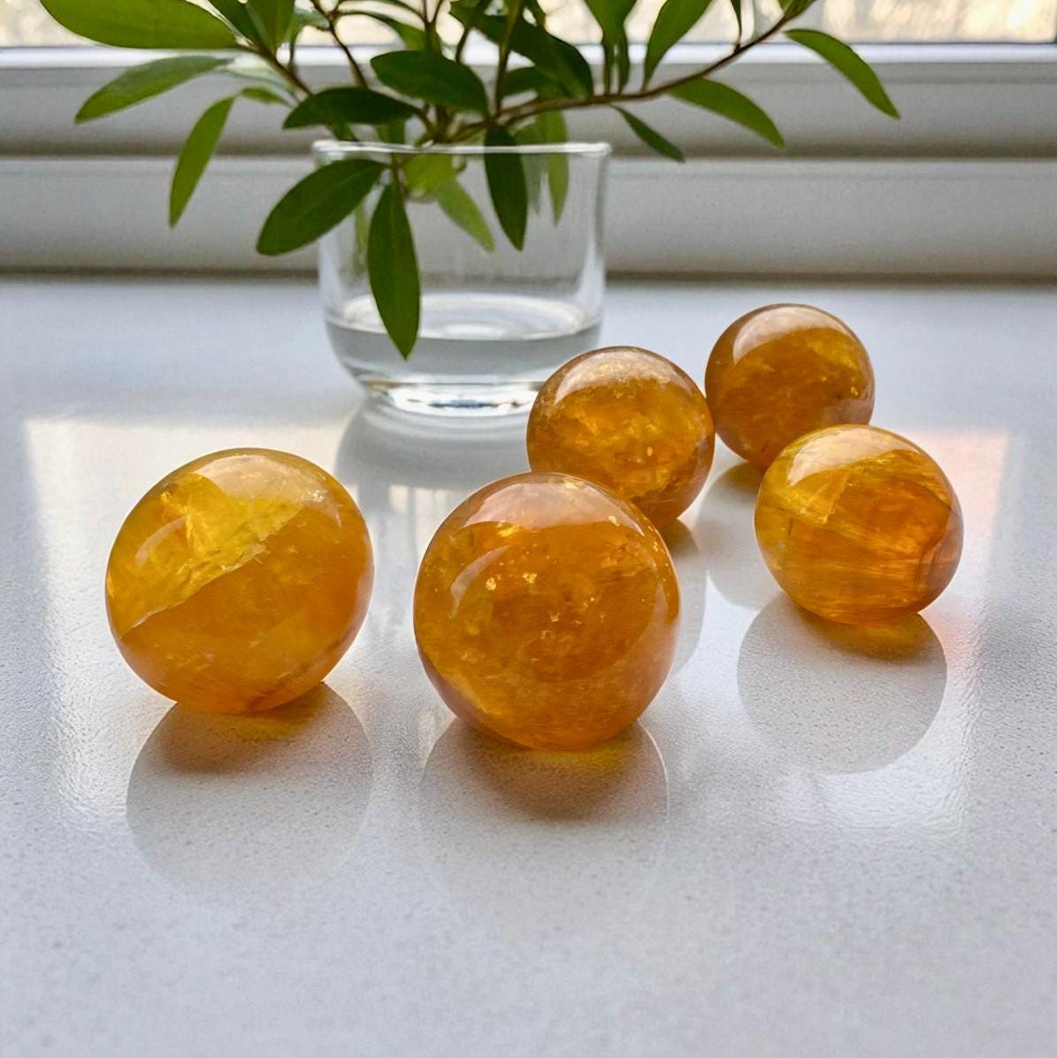 Yellow Fluorite Sphere with Mica: Crystal Healing, Confidence & Creativity 40-55mm
