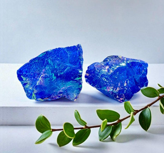 Aura Blue Quartz Crystal Chunk: Iridescent Healing Stone
