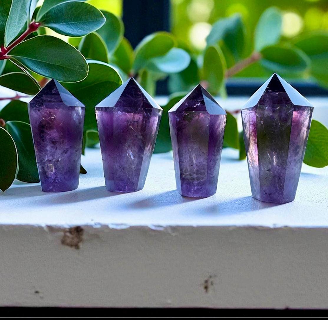 Bahia Amethyst Dragon Tooth Obelisk Tower. "3-4” Deep Purple, Spiritual Calm