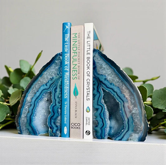 Blue Agate & Quartz Geode Bookends: Crystal Home Decor, Luna by Louise