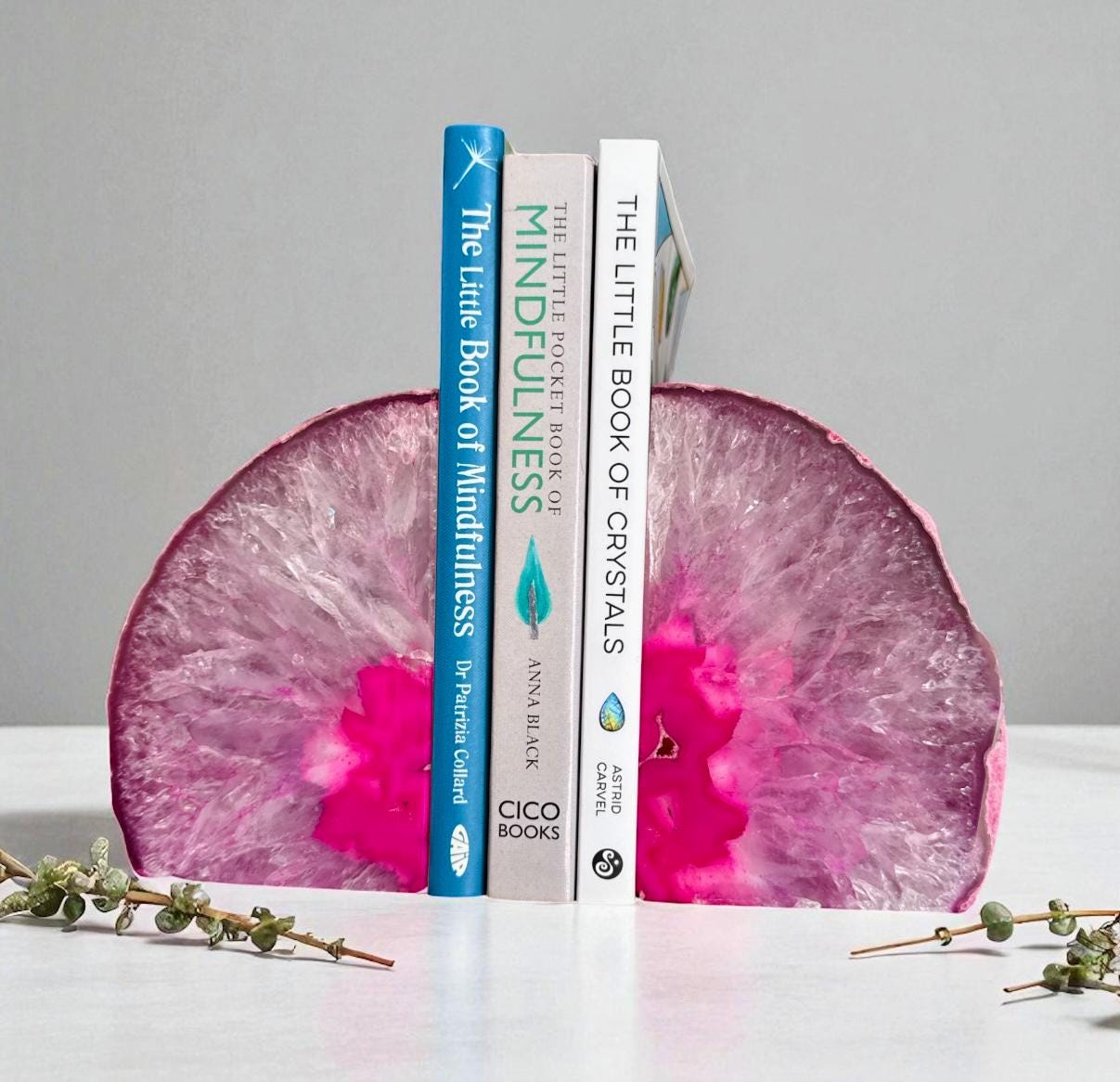 Pink Agate & Quartz Geode Bookends: Crystal Harmony Set