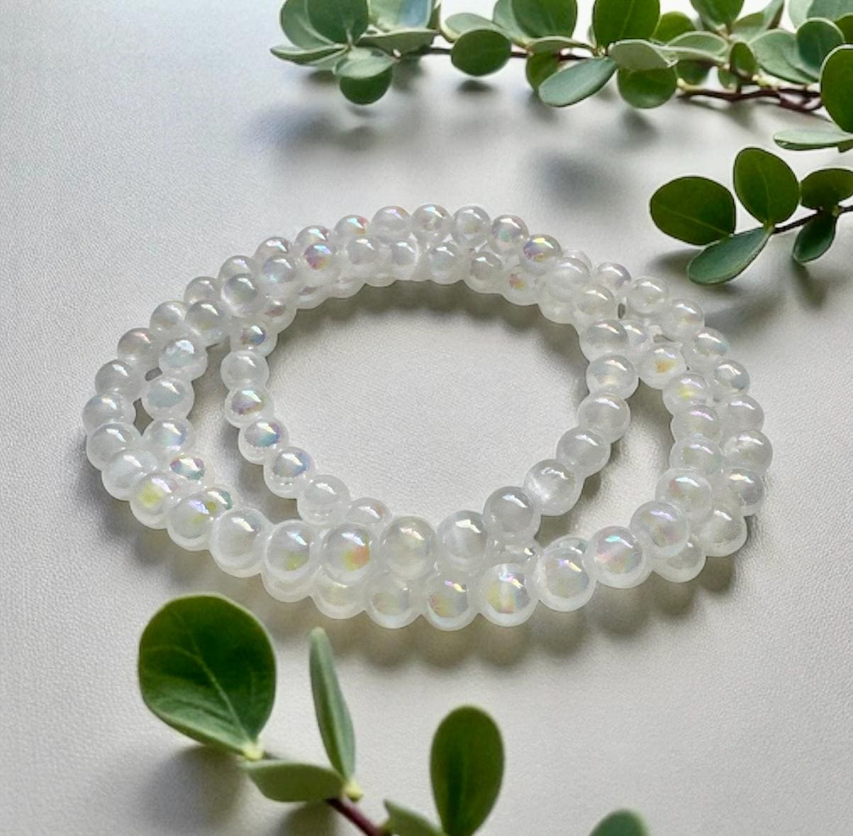 Angel Aura 5mm Quartz Bracelet: Rainbow Shimmer Crystal Jewelry, 7.5"