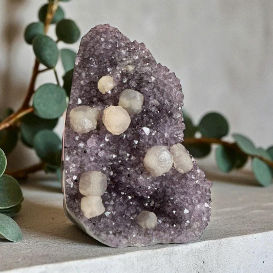 Amethyst Standing Cluster with Cristobalite Inclusions – Unique Natural Crystal for Home & Healing