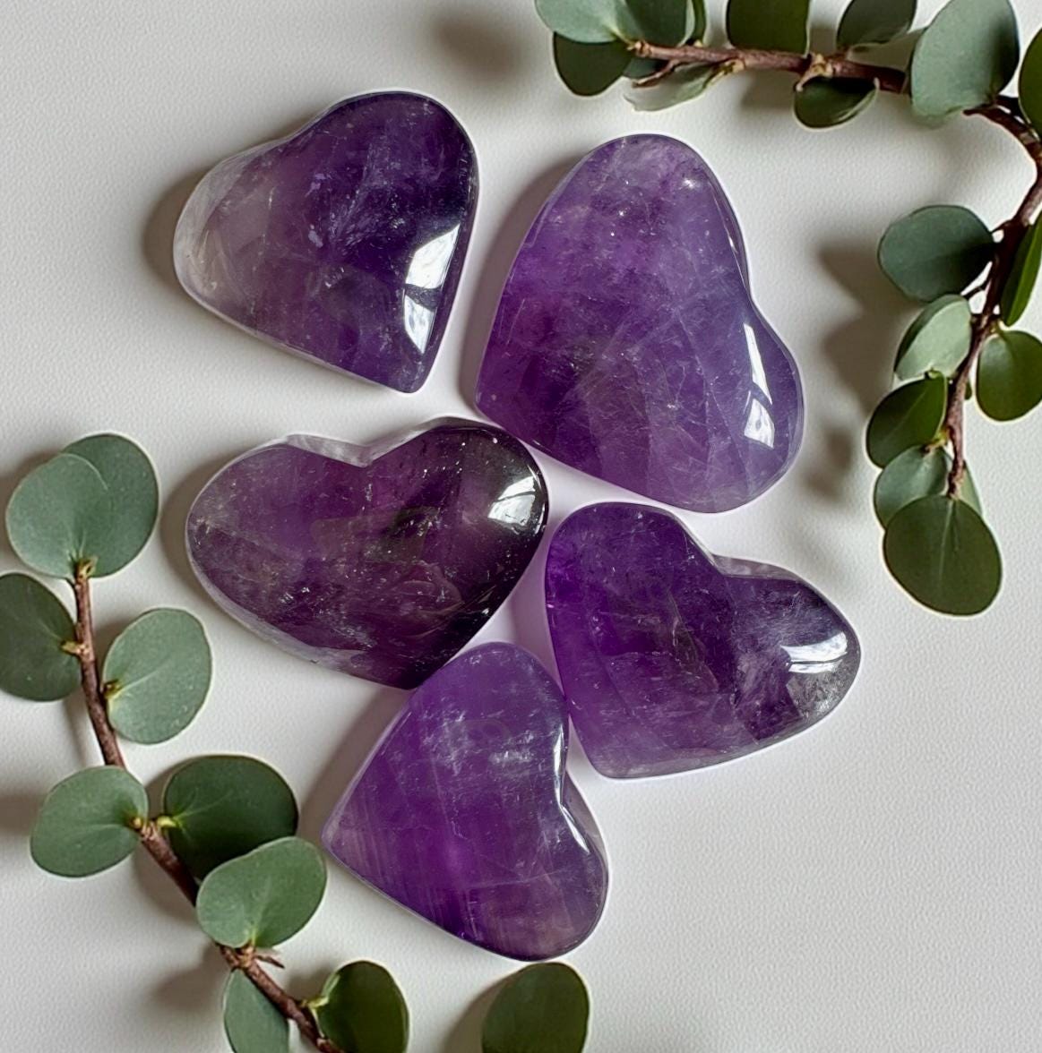 Amethyst Polished Dark Purple Crystal Heart – Natural Healing Stone for Love, Calm & Protection