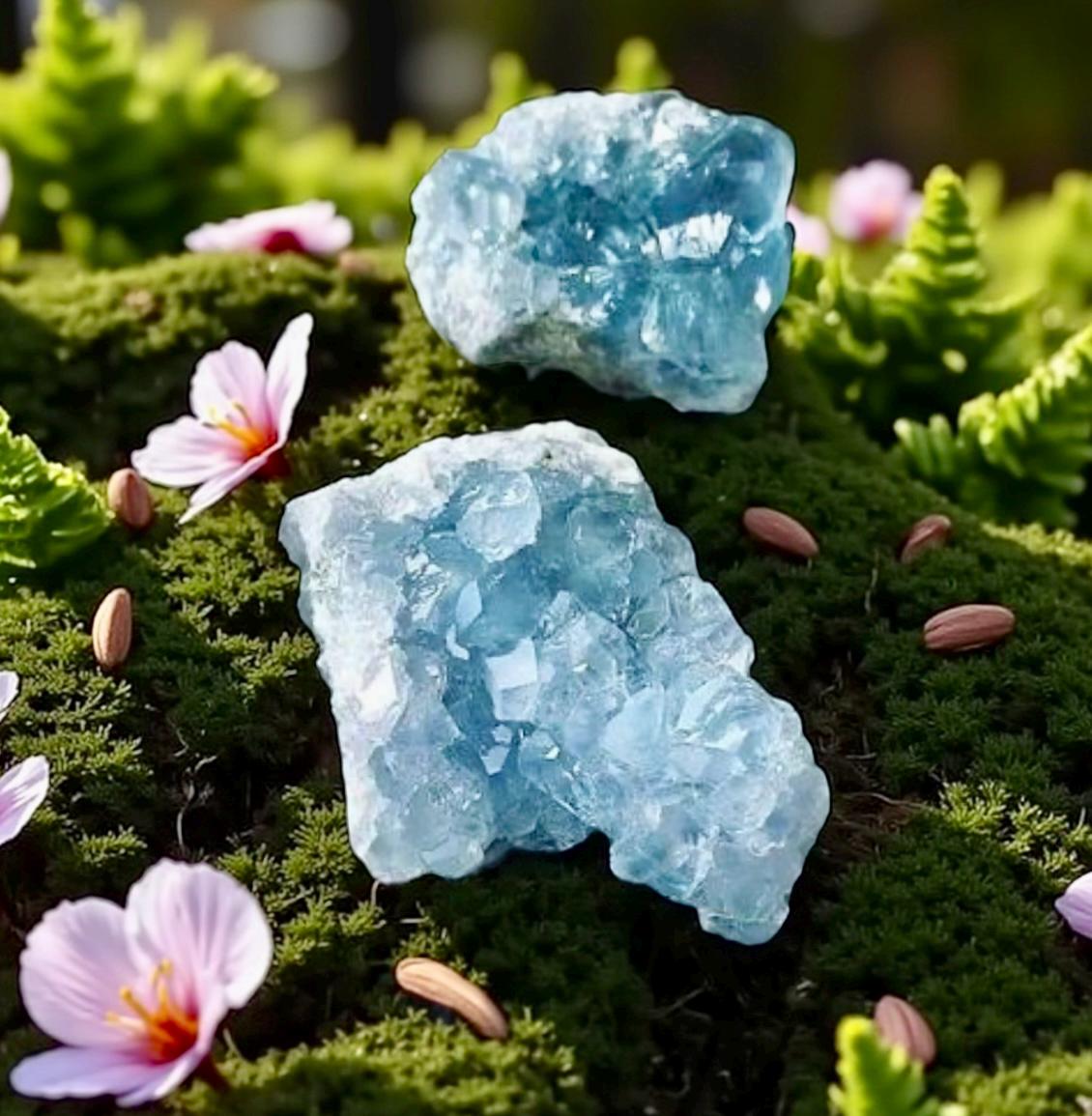 Celestite Clusters - Luna by Louise, Crystal Shop UK | Calming Celestial Crystal for Serenity