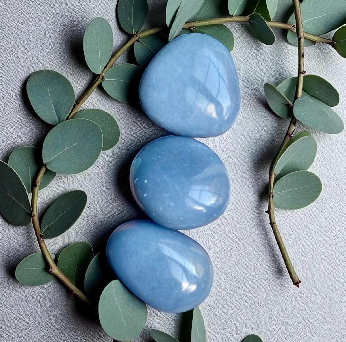 Angelite Crystal Palm Stone: Polished Blue Anhydrite, Spiritual Stone