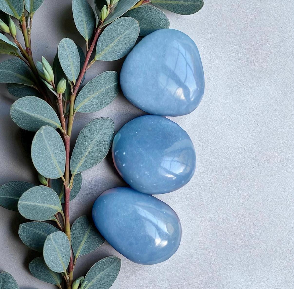 Angelite Crystal Palm Stone: Polished Blue Anhydrite, Spiritual Stone