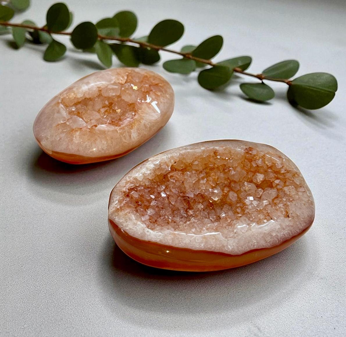Carnelian Druzy Palm Stone: Fiery Orange Crystal for Passion & Creativity