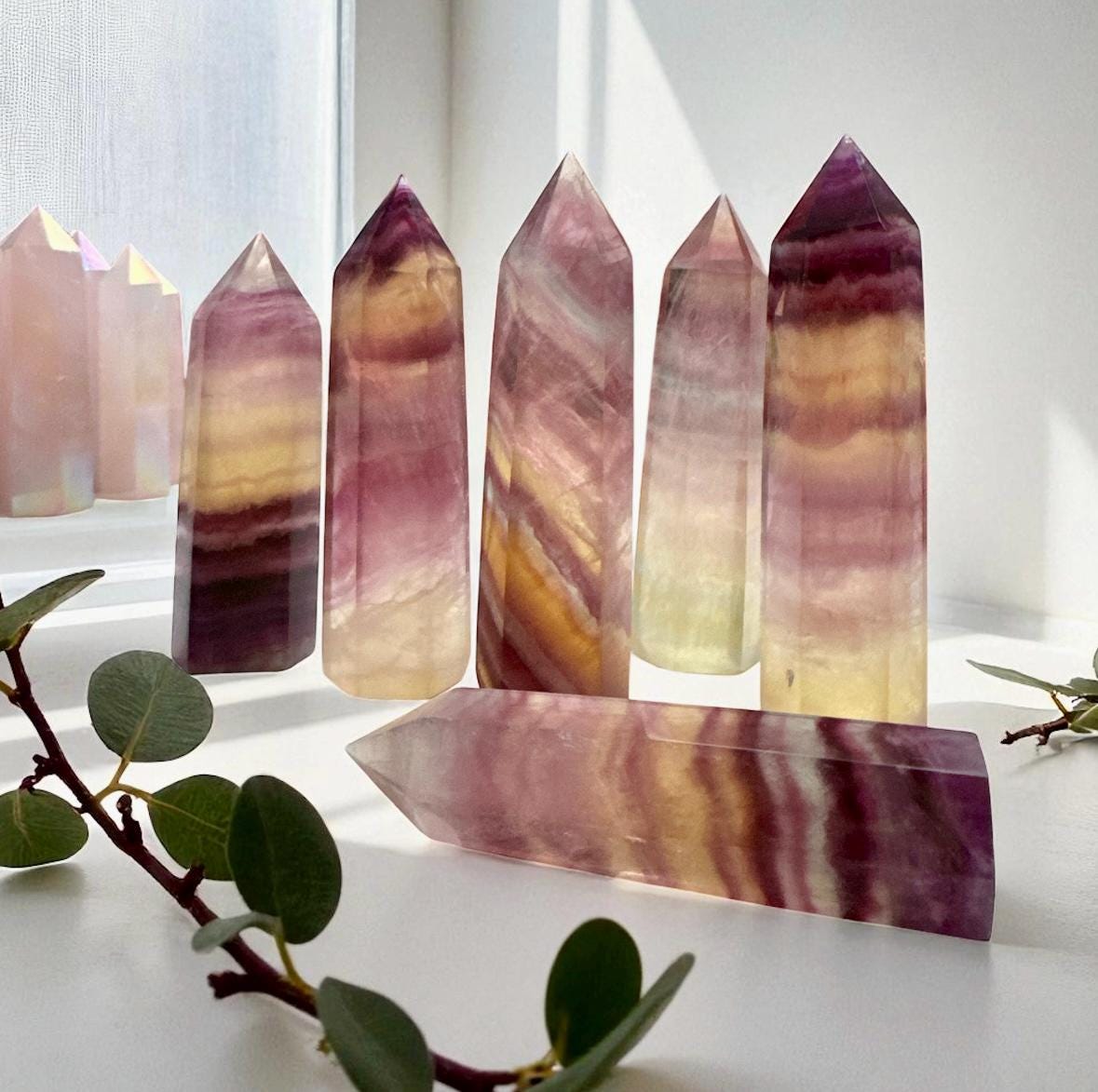 Candy Fluorite Tower – Polished Healing Crystal Obelisk for Focus, Positivity & Balance | Spiritual Home Décor