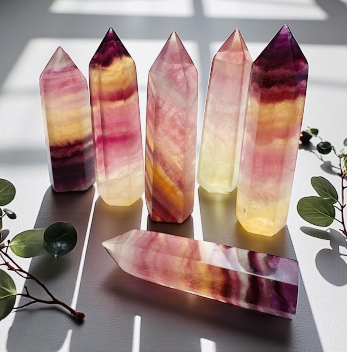 Candy Fluorite Tower – Polished Healing Crystal Obelisk for Focus, Positivity & Balance | Spiritual Home Décor