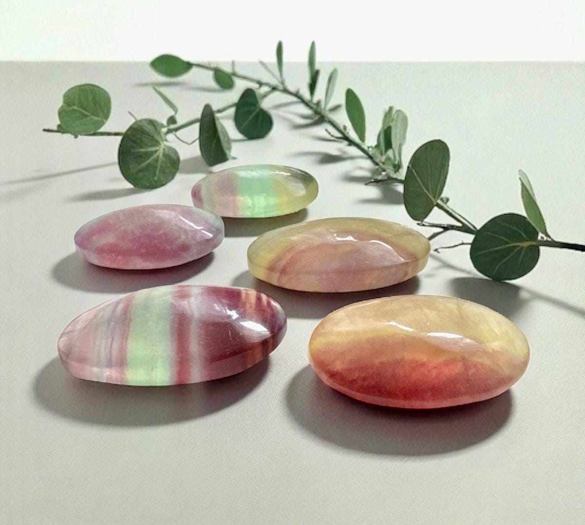 Candy Fluorite Palm Stone: Polished Healing Crystal for Focus & Calm