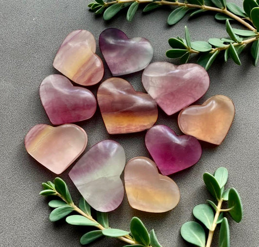 Polished Candy Fluorite Heart: Rainbow Healing Crystal Carving