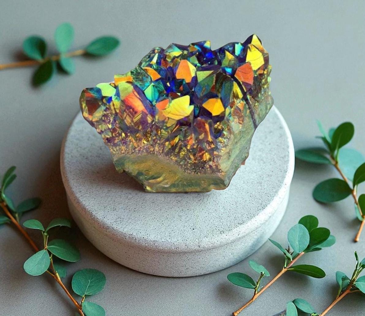 Rainbow Aura Amethyst Cluster: Calming Meditation Crystal